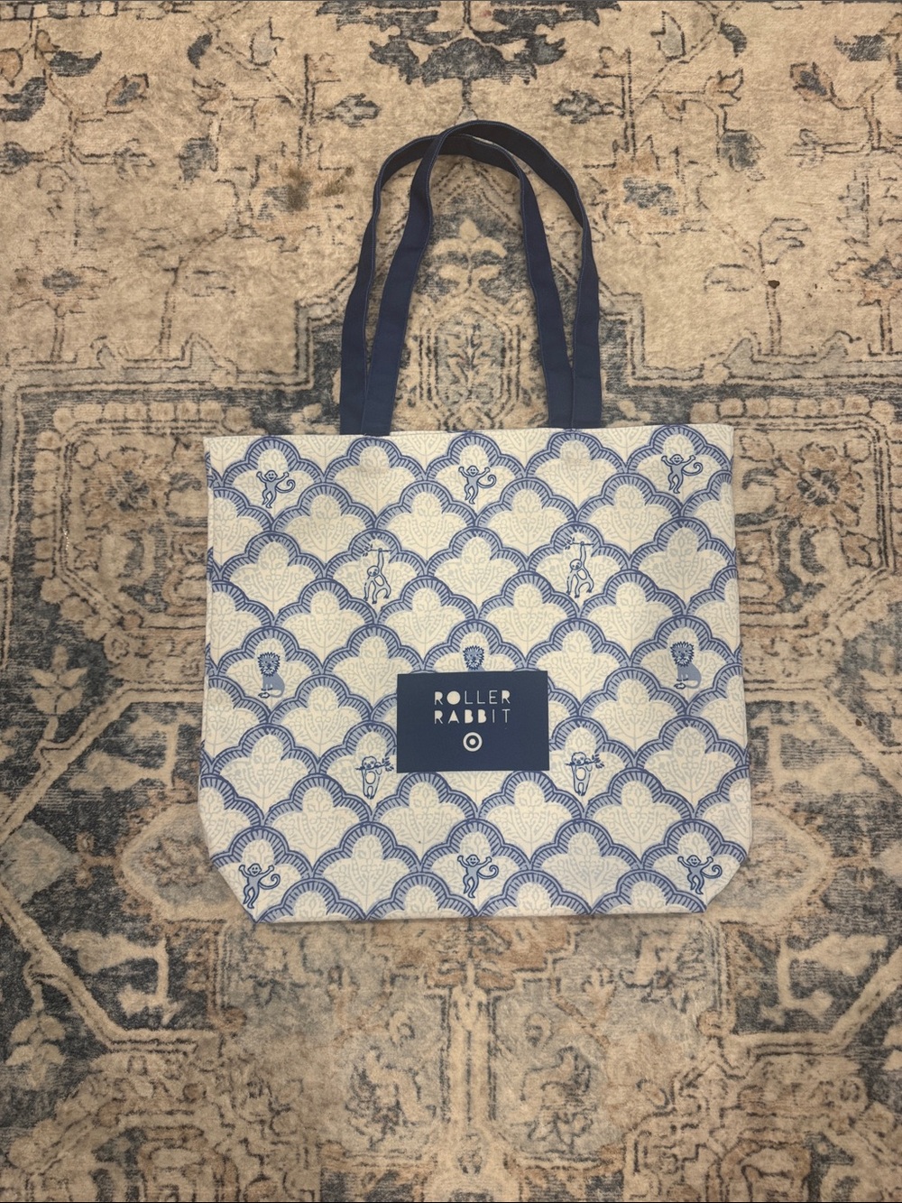 Roller Rabbit Navy & White Scallop Rabbit Tote